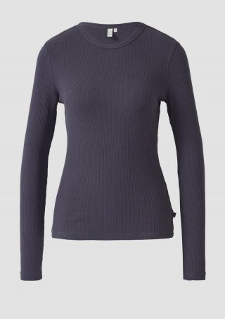 s.Oliver Geripptes Longsleeve im Slim Fit - dunkelblau