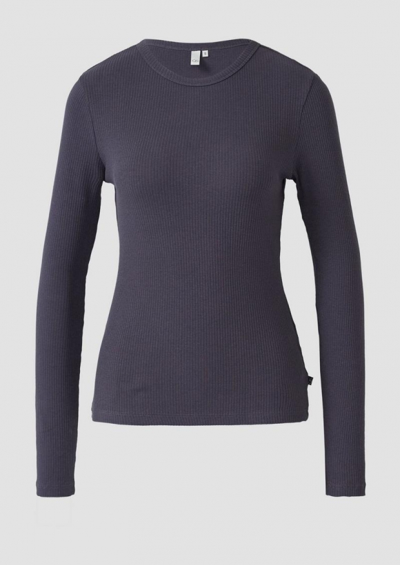 s.Oliver Geripptes Longsleeve im Slim Fit - dunkelblau