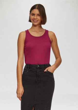s.Oliver Geripptes Tanktop aus Baumwollstretch - burgund