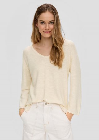 s.Oliver Feinstrickpullover aus Leinenmix mit U-Boot-Ausschnitt - beige