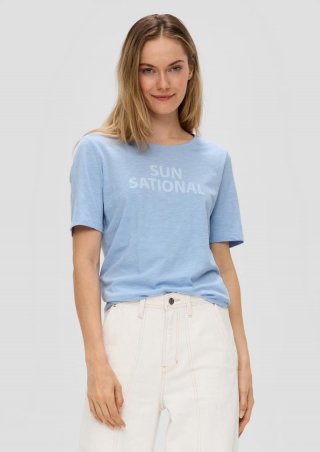 s.Oliver T-Shirt mit Frontprint und Flammgarn-Struktur - himmelblau