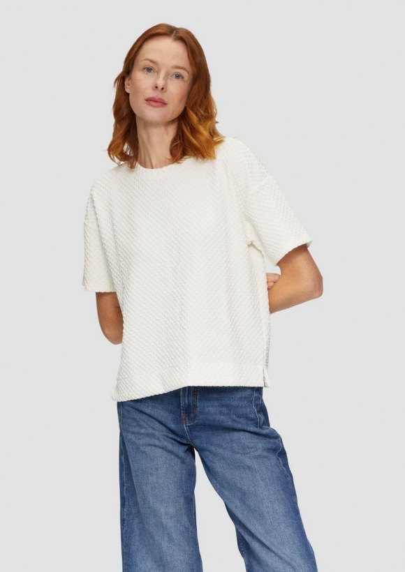 s.Oliver Sweatshirt mit Rundhalsausschnitt und strukturierter Oberfläche - creme