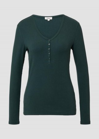 s.Oliver Ripp-Langarmshirt mit Knopfleiste im Slim Fit - tannengrün