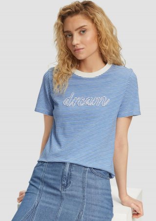 s.Oliver Streifenshirt mit Schmuckperlen - royalblau