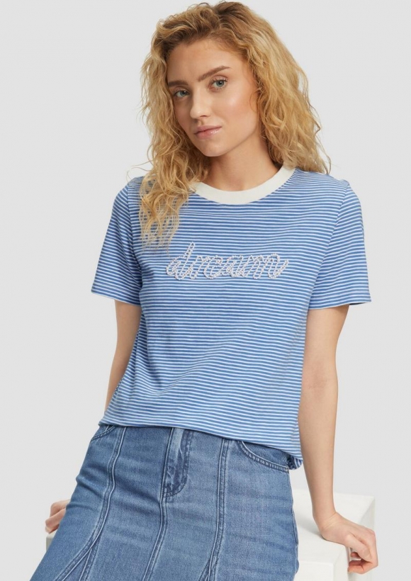s.Oliver Streifenshirt mit Schmuckperlen - royalblau