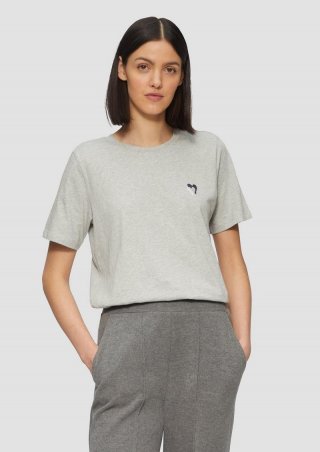 s.Oliver T-Shirt im Relaxed Fit mit Herz-Stickerei - grau meliert