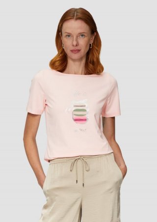 s.Oliver T-Shirt mit Metallicprint auf der Front - perlmuttrosa