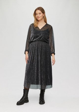 s.Oliver Langes Meshkleid mit Glitzergarn und Smok-Detail - schwarz