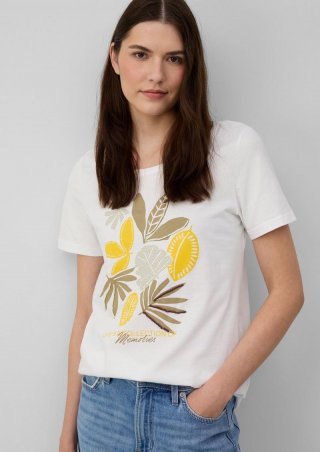 s.Oliver Jersey-T-Shirt mit Artwork - weiß