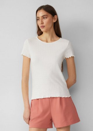 s.Oliver T-Shirt mit Ajour-Muster - creme