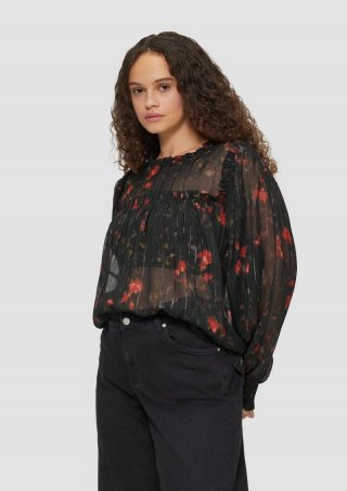 s.Oliver Transparente Chiffon-Bluse mit Glitzergarn - schwarz