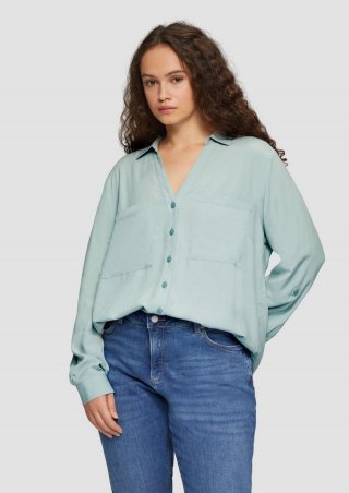 s.Oliver Viskosebluse mit Turn-up und aufgesetzten Taschen - salbeigrün