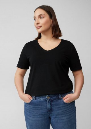 s.Oliver T-Shirt mit V-Ausschnitt - schwarz