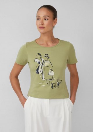 s.Oliver T-Shirt aus Interlockjersey mit Artwork - helles olivgrün