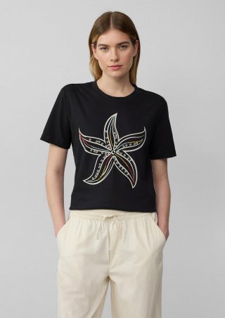 s.Oliver Jersey-T-Shirt mit Frontprint und Schmuckperlen - schwarz