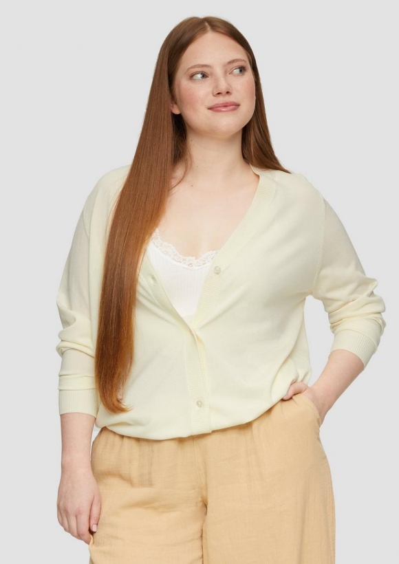 s.Oliver Strickjacke aus Viskosemix mit Rippbündchen - creme