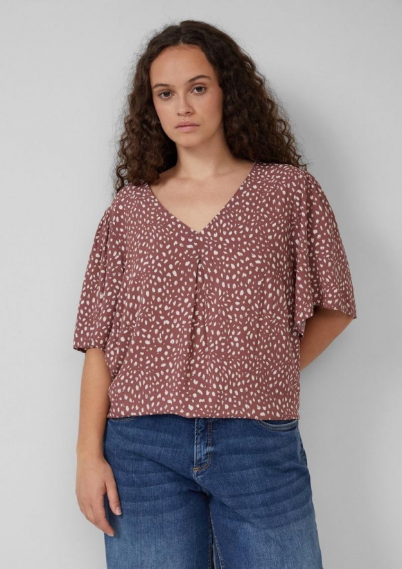 s.Oliver Viskose Bluse mit All-over-Print - hellbraun