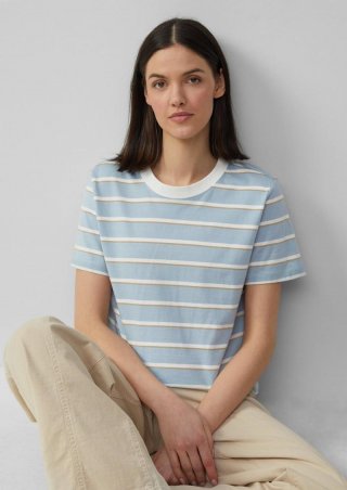 s.Oliver Verkürztes Baumwoll-T-Shirt mit Streifen - hellblau