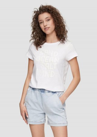 s.Oliver Baumwoll-T-Shirt mit Frontprint und Rippblende - weiß