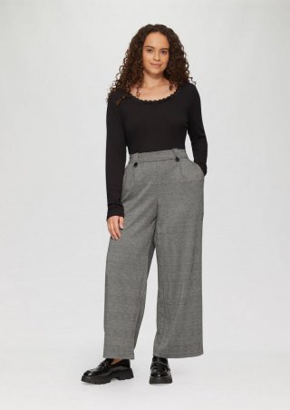s.Oliver Gemusterte Wide-Leg-Hose aus Interlock-Jersey - schwarz