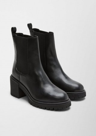 s.Oliver Lederstiefel mit Blockabsatz - schwarz