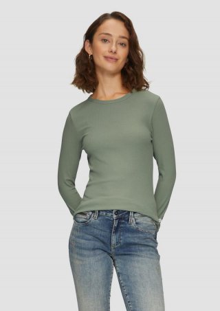 s.Oliver Geripptes Longsleeve im Slim Fit - salbeigrün