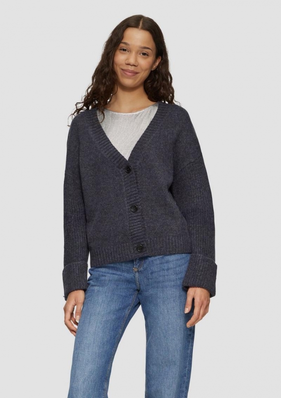 s.Oliver Weiche Strickjacke in melierter Optik - schwarz