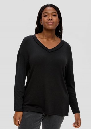 s.Oliver Longsleeve in Strick-Optik - schwarz