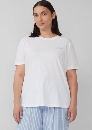 s.Oliver Jersey-T-Shirt mit Frontprint und Schmuckperlen - weiß