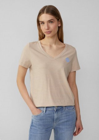 s.Oliver T-Shirt mit V-Ausschnitt und Print-Detail - sandstein