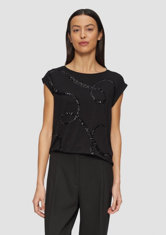 s.Oliver Shirt aus Viskosemix mit Pailletten - schwarz
