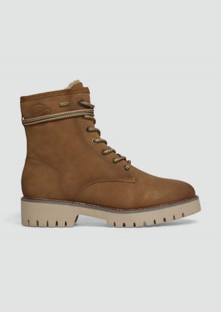s.Oliver Schnür-Stiefel aus Kunstleder - cognac