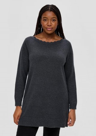 s.Oliver Strickpullover mit Wellen-Ausschnitt - dunkelgrau