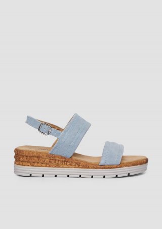 s.Oliver Legere Ledersandalen mit Plateausohle - hellblau