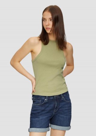 s.Oliver Slim-Fit-Tanktop aus Rippware im Vintage-Look - helles olivgrün