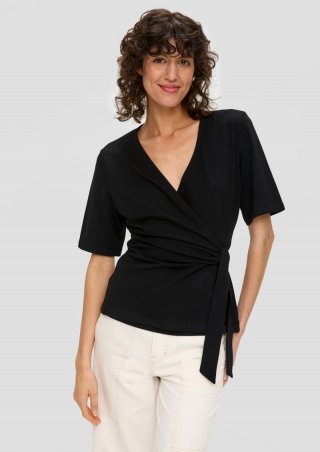 s.Oliver Jersey-Shirt in Wickel-Optik - schwarz