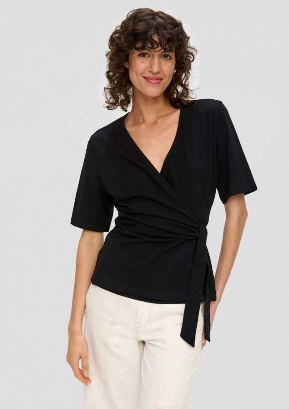 s.Oliver Jersey-Shirt in Wickel-Optik - schwarz