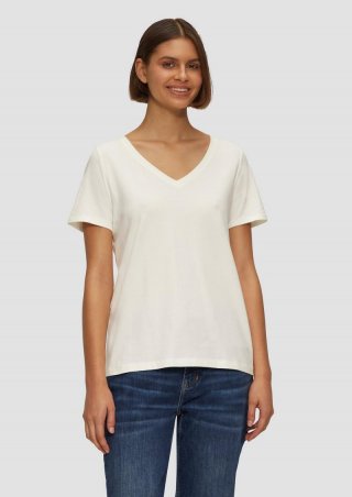 s.Oliver T-Shirt mit V-Ausschnitt - creme