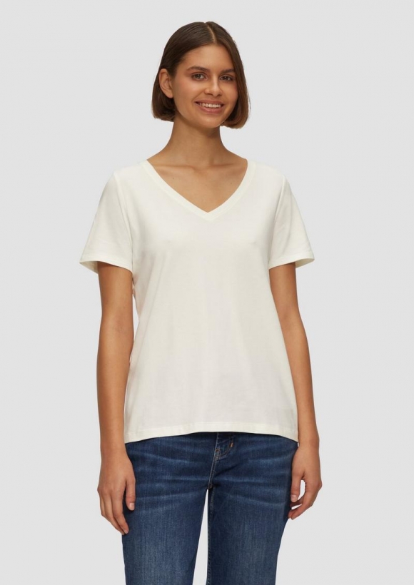 s.Oliver T-Shirt mit V-Ausschnitt - creme