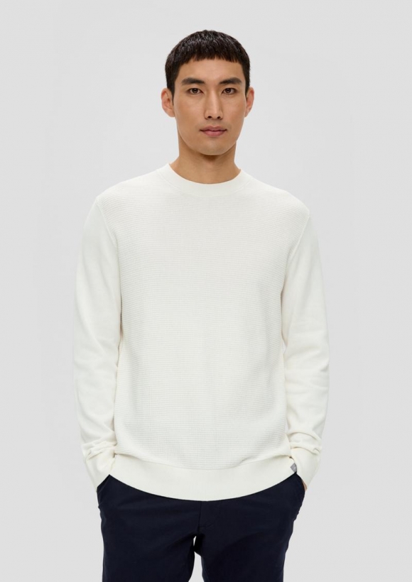 s.Oliver Strickpullover mit Waffelpiqué-Muster - weiß