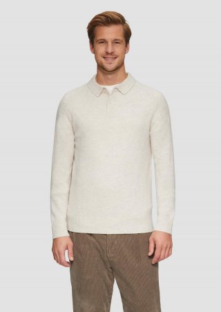 s.Oliver Softer Polo-Strickpullover aus reiner Wolle - wollweiß