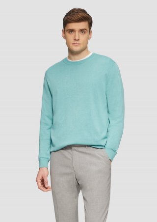 s.Oliver Edler Feinstrickpullover aus Baumwollmix mit Rippbündchen - türkisblau