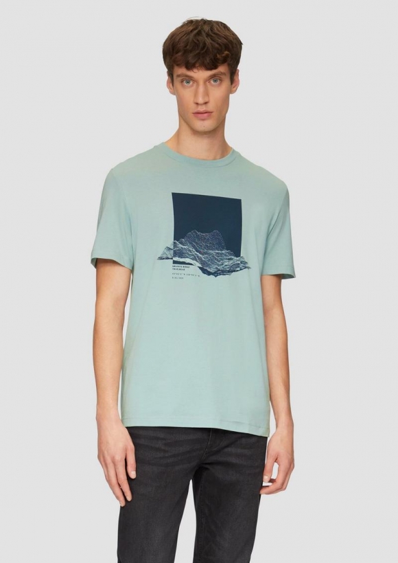 s.Oliver Crew-Neck-Shirt mit Frontprint - salbeigrün