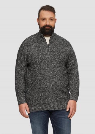 s.Oliver Pullover mit Troyer-Kragen in Melange-Optik - schwarz
