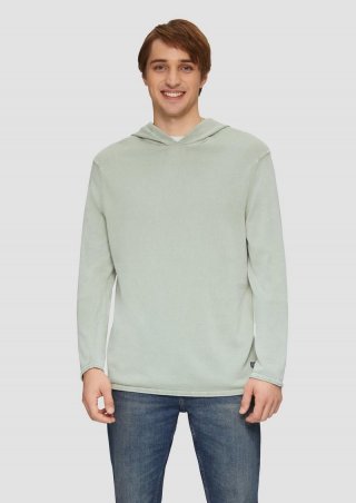 s.Oliver Kapuzenpullover aus Feinstrick in gewaschener Optik - salbeigrün