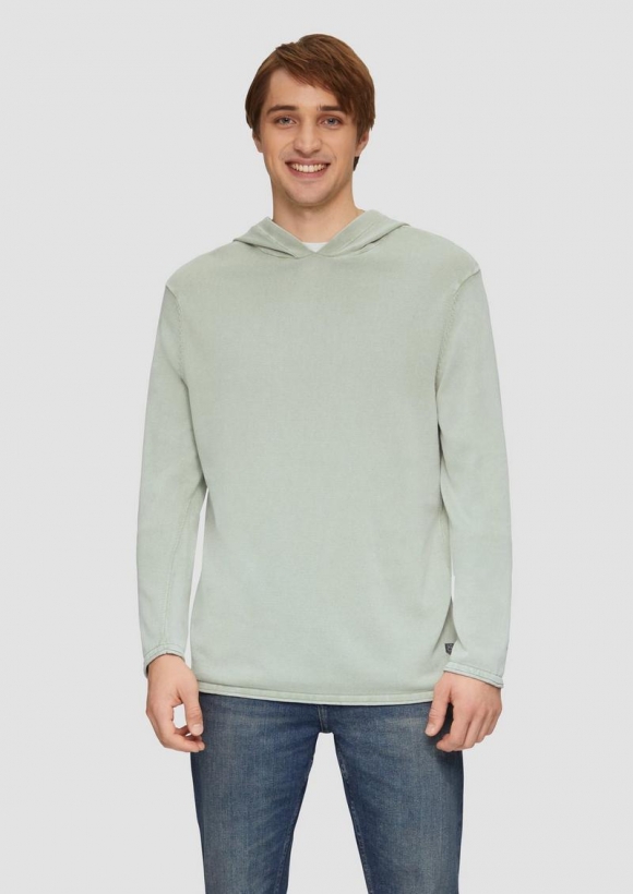 s.Oliver Kapuzenpullover aus Feinstrick in gewaschener Optik - salbeigrün