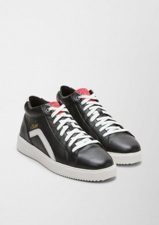 s.Oliver Leder-Sneaker mit Kontrast-Details - schwarz
