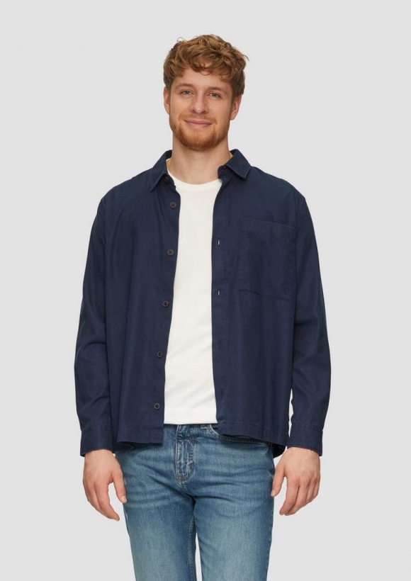 s.Oliver Lässiges Overshirt mit Fischgrat-Struktur - navy