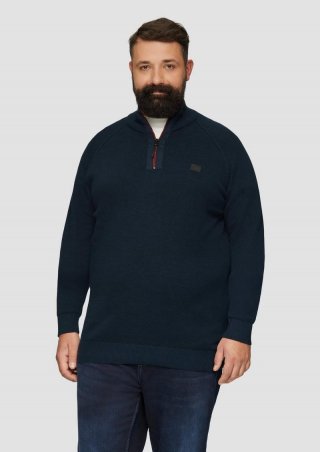 s.Oliver Strickpullover mit Troyer-Kragen und Strukturmix - navy
