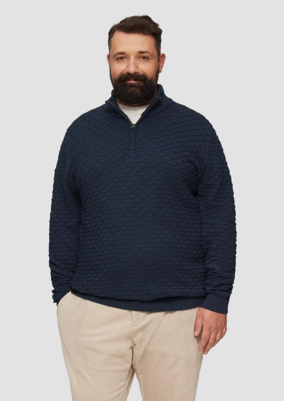 s.Oliver Strukturierter Pullover mit Half-Zip - navy